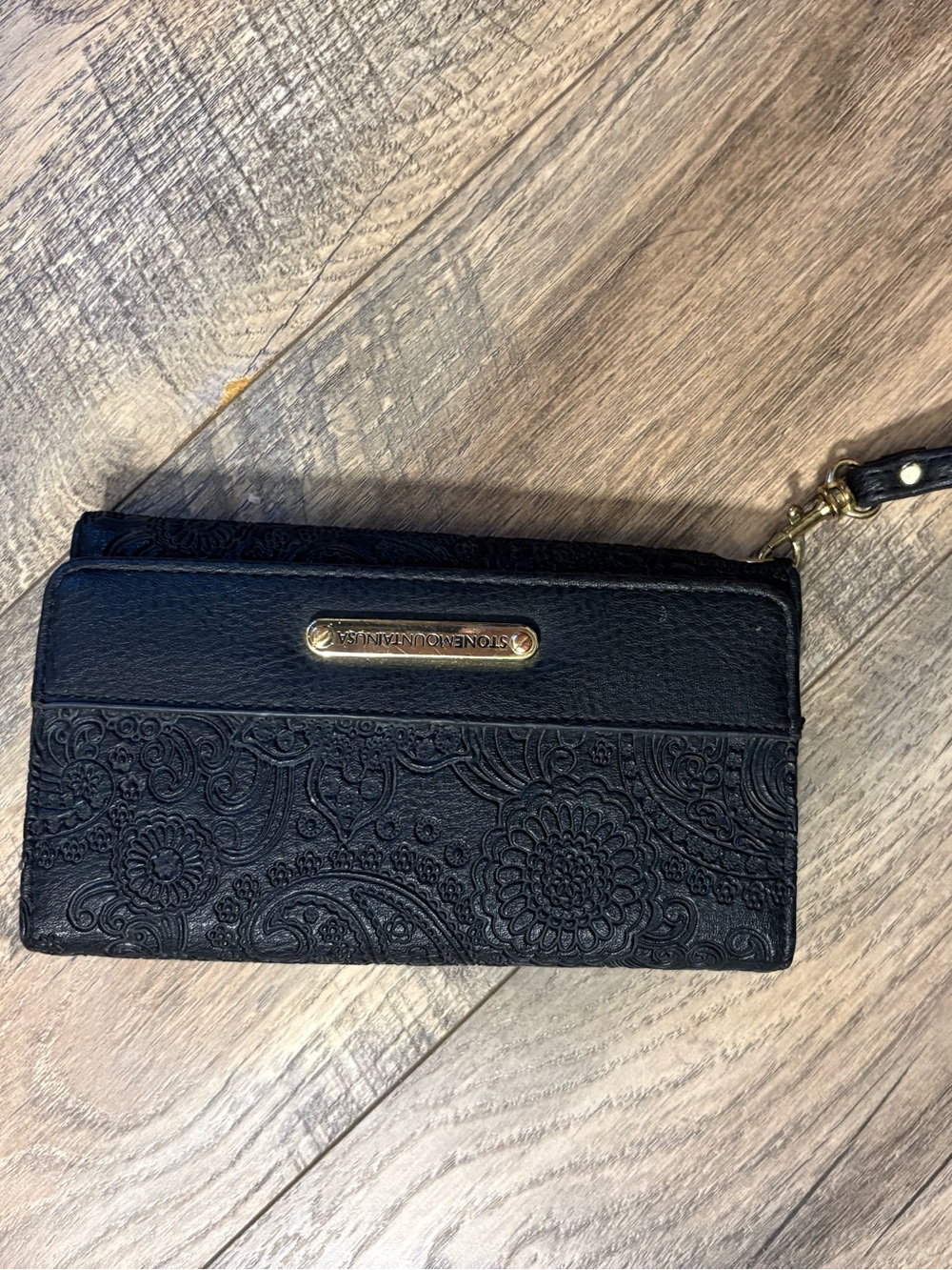Stone Mountain Accessories Black Embossed Leather Wristlet